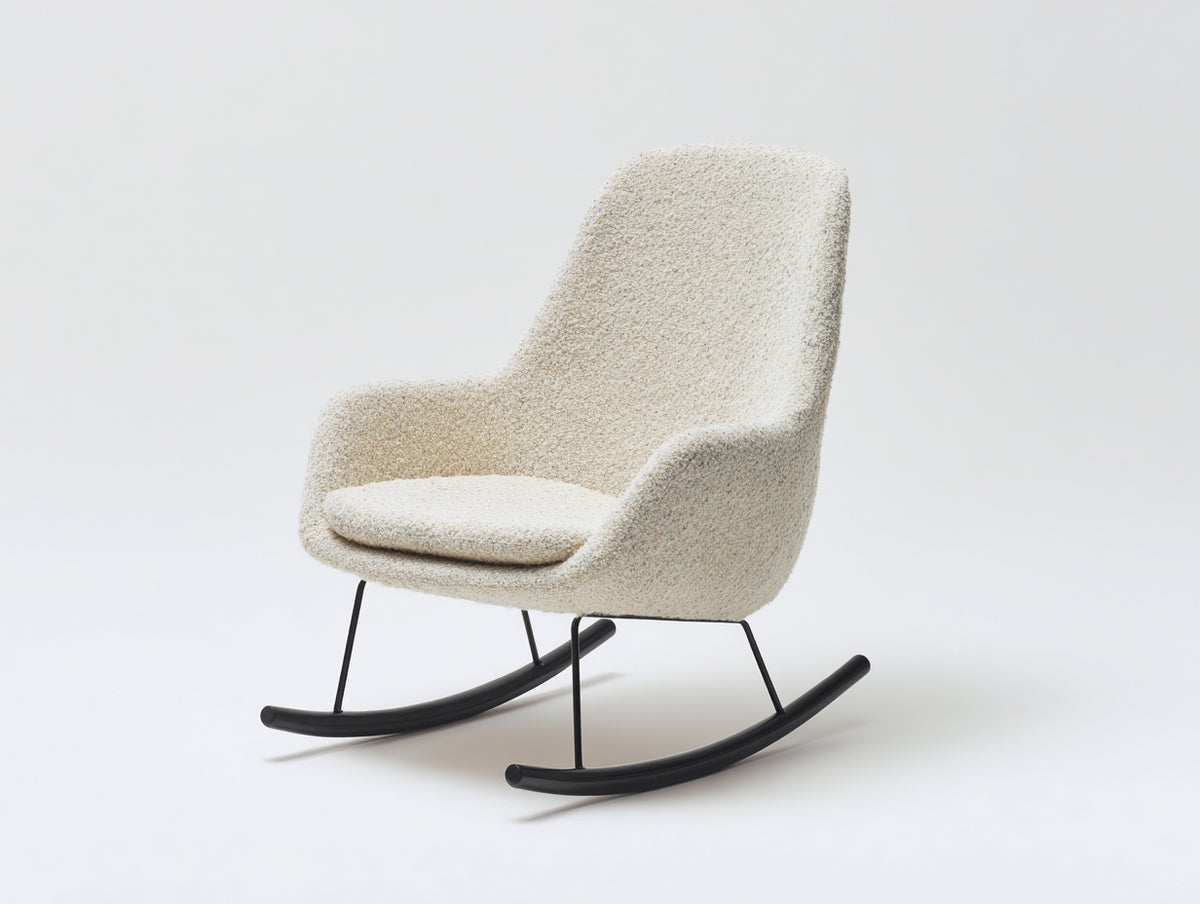 Sedia a dondolo - Tessuto bouclé-metallo - 75 x 86 x 98 cm - Beige chiaro-Nero - Stile moderno