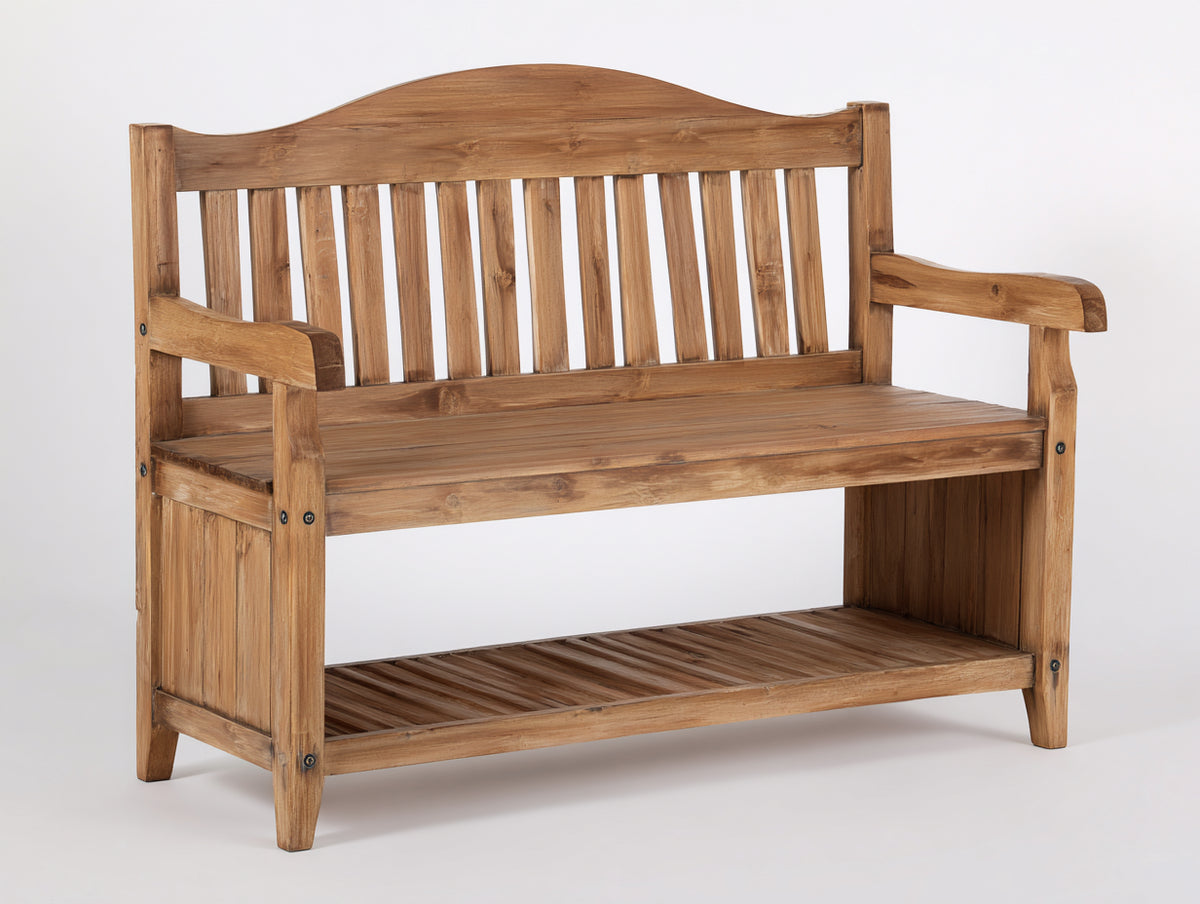 Panche da giardino - Legno - 120 x 60 x 90 cm - Marrone chiaro - Stile rustico con ripiano inferiore