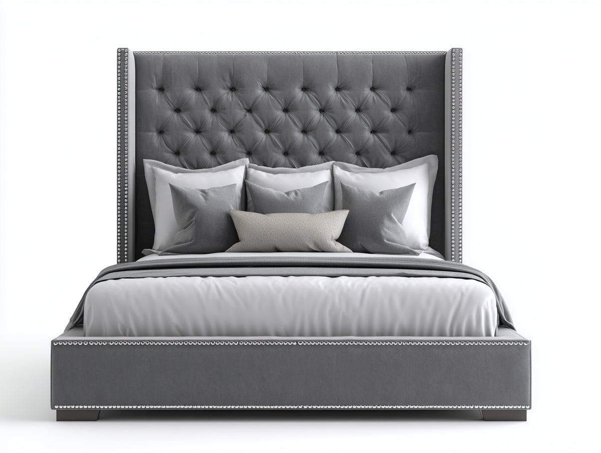 Letto matrimoniale - Tessuto vellutato-Metallo - 220 x 190 x 145 cm - Grigio - Stile classico contemporaneo