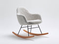 Sedia a dondolo - Tessuto bouclé-metallo-legno - 84 x 73 x 84 cm - Bianco crema-nero-legno naturale - Stile moderno