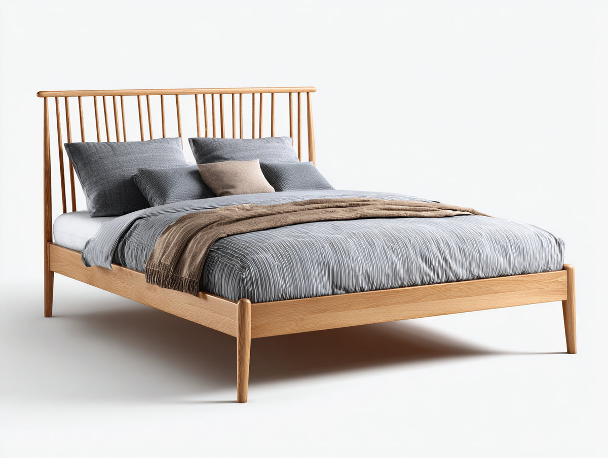 Letto matrimoniale - Legno - 215 x 180 x 110 cm - Legno naturale - Stile scandinavo moderno